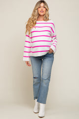 Pink Striped Boat Neck Maternity Sweater