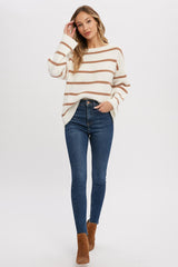 Mocha Striped Boat Neck Sweater