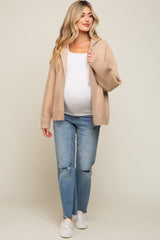 Taupe Zip Up Hooded Maternity Cardigan