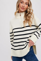 Ivory Striped Half Zip Maternity Sweater