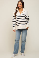 Ivory Striped Half Zip Maternity Sweater