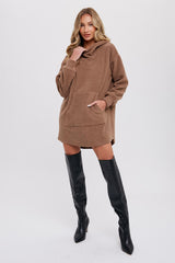 Mocha Fleece Hooded Long Maternity Sweater