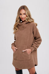 Mocha Fleece Hooded Long Sweater