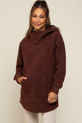 Brown Fleece Hooded Long Maternity Sweater