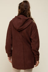 Brown Fleece Hooded Long Maternity Sweater