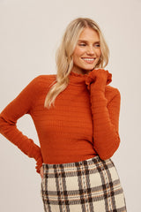 Rust Textured Knit Ruffle Mock Neck Maternity Top