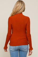 Rust Textured Knit Ruffle Mock Neck Maternity Top