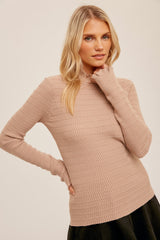 Taupe Textured Knit Ruffle Mock Neck Maternity Top