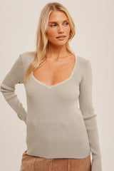 Heather Grey Ribbed V-Neck Long Sleeve Maternity Top