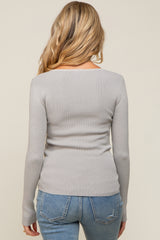 Heather Grey Ribbed V-Neck Long Sleeve Maternity Top