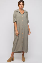 Olive Oversized Button Down Maternity Midi Dress