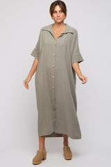 Olive Oversized Button Down Midi Dress