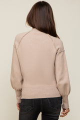 Beige Knit Long Sleeve Mock Neck Maternity Top