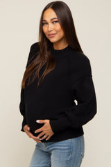 Black Knit Long Sleeve Mock Neck Maternity Top