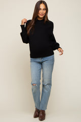 Black Knit Long Sleeve Mock Neck Maternity Top