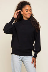 Black Knit Long Sleeve Mock Neck Maternity Top