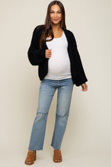 Black Cropped Chunky Open Knit Maternity Cardigan