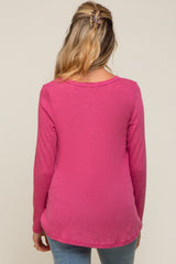 Fuchsia Ribbed Knit Maternity Long Sleeve Top