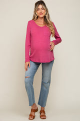 Fuchsia Ribbed Knit Maternity Long Sleeve Top