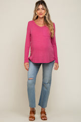 Fuchsia Ribbed Knit Maternity Long Sleeve Top