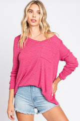 Fuchsia Ribbed Knit Long Sleeve Top