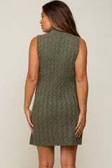 Olive Cable Knit Maternity Mini Sweater Dress