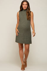 Olive Cable Knit Maternity Mini Sweater Dress