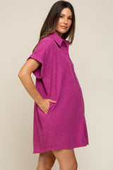 Magenta Ribbed Button Down Maternity Mini Dress