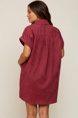 Burgundy Ribbed Button Down Maternity Mini Dress