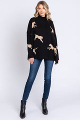 Black Animal Print Side Slit Maternity Sweater