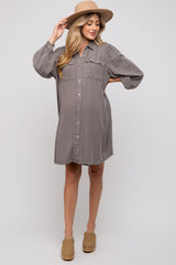 Charcoal Vintage Wash Maternity Shirt Dress