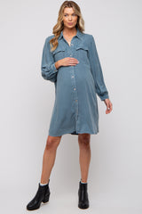 Navy Vintage Wash Maternity Shirt Dress