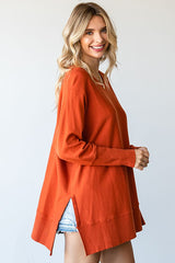 Orange Dolman Sleeve Side Slit Sweater