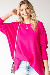 Fuchsia Dolman Sleeve Side Slit Maternity Sweater