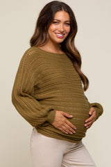 Olive Crochet Dolman Sleeve Maternity Sweater