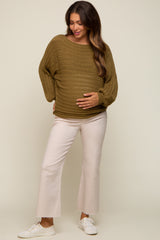 Olive Crochet Dolman Sleeve Maternity Sweater