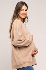 Beige Soft Knit Fleece Lined Maternity Sweatshirt