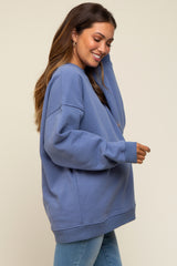 Blue Soft Knit Fleece Lined Maternity Sweatshirt