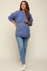 Blue Soft Knit Fleece Lined Maternity Sweatshirt