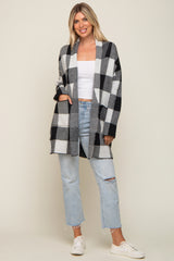 Black Plaid Shawl Cardigan