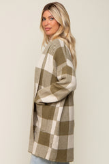 Olive Plaid Shawl Cardigan