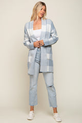 Light Blue Plaid Shawl Cardigan