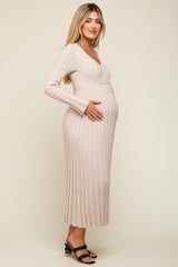 Taupe Ribbed Maternity Knit Maxi Dress