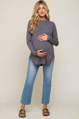 Charcoal Long Sleeve Curved Hem Maternity Top