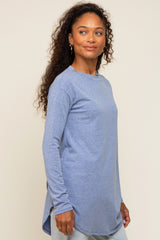 Blue Long Sleeve Curved Hem Top