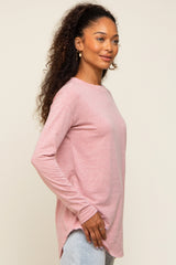 Light Pink Long Sleeve Curved Hem Top