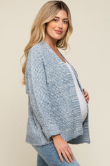 Blue Knit Cuffed Maternity Cardigan