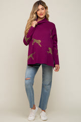 Plum Animal Print Side Slit Maternity Sweater