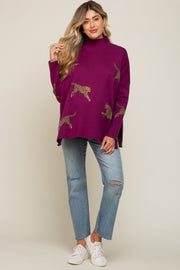 Plum Animal Print Side Slit Maternity Sweater