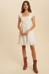 Off White Lace Trim Floral Mini Dress